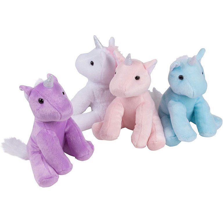 7" Plush Unicorns – 4-Pack Stuffed Unicorn Toy - Stuffed Animal with Silver Horns, for Kids Bir... | Walmart (US)