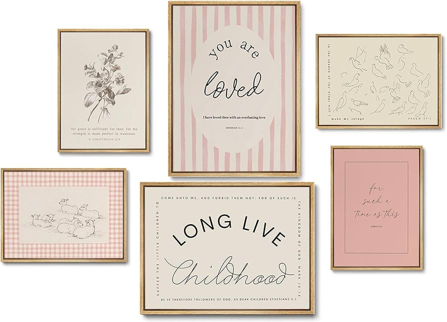 6Pcs Christian Bible Verse Wall Art Pink Girl Canvas Posters Prints Girl Room Paintings Pictures ... | Amazon (US)