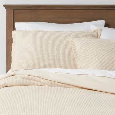 King Washed Waffle Weave Duvet Cover and Sham Set Natural - Threshold™: Cotton, OEKO-TEX Certified, 3-Piece | Target