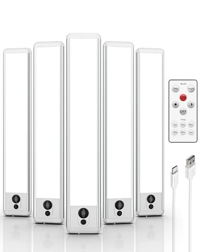 EZVALO Under Cabinet Lights, LED Closet Lights Wireless USB Charging, Motion Sensor Lighting Indoor 5700K Dimmable with Remote Control (White) 5 Pack | Amazon (US)