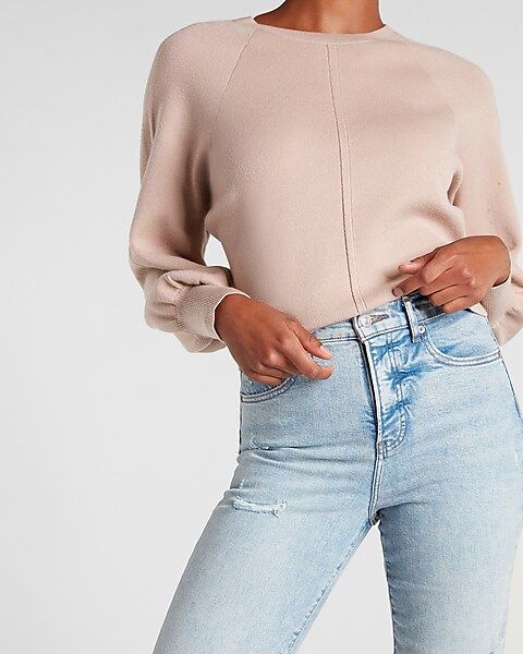 Relaxed Balloon Sleeve Crew Neck Sweater | Express