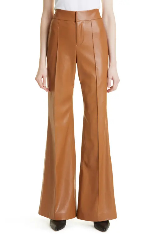 Alice + Olivia Dylan High Waist Faux Leather Wide Leg Pants in Camel at Nordstrom, Size 14 | Nordstrom