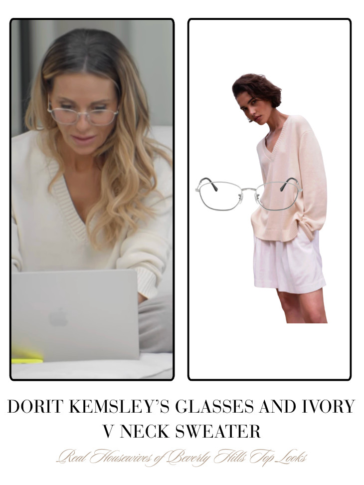 Dorit Kemsley's Glasses and Ivory V Neck Sweater 

 