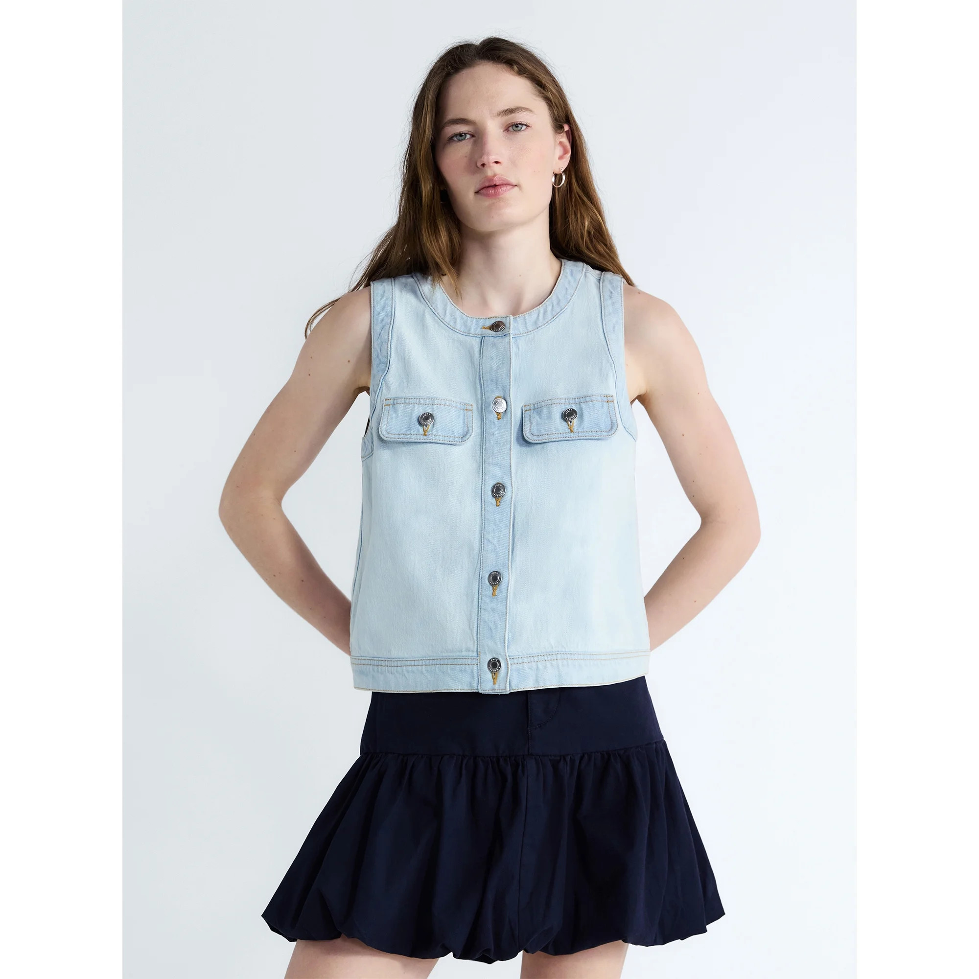 Free Assembly Women's and Women's Plus Button Front Sleeveless Denim Top, Sizes XS-4X | Walmart (US)