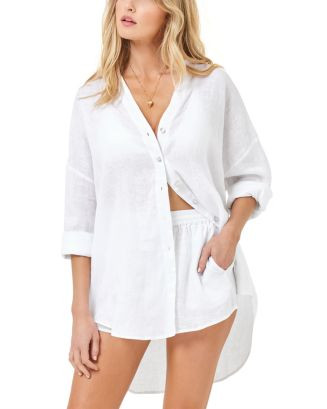 L*SpaceRio Button Front Linen Cover Up Tunic & Rio Linen Cover Up Shorts | Bloomingdale's (US)