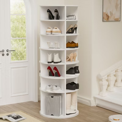JVNOXK7-Tier Rotating Shoe Rack Tower, Freestanding 360° Rotating Storage Stand, Elevated Base Design Shoe Tower with Rotating Storage Tray - White | Target