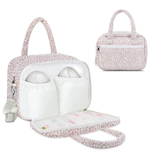 Cotton Quilted Wearable Breast Pump Bag Compatible With Elvie, Willow and Momcozy, Quilted Floral Pumping Bag with Shoulder Strap, Portable Pump Carrying Case for Work, Travel and Family Use (Pink) | Amazon (US)
