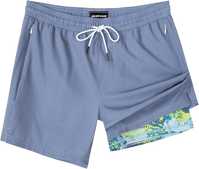 SURF CUZ Mens Swim Trunks with Compression Liner Swimming Trunks 5 Inch Bathing Suit Quick Dry Sw... | Amazon (US)