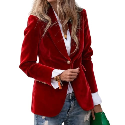 Women's Velvet Blazer Business Casual Suit Jackets Button Up Lapel Long Sleeve Blazers Work Office Coats Outerwear A-red | Amazon (US)