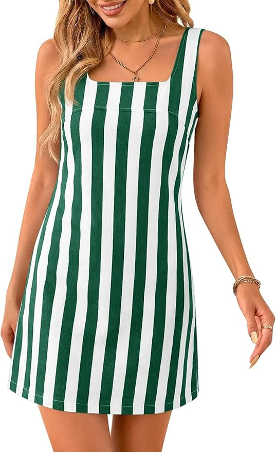 Cicy Bell Womens Summer Striped Denim Mini Dresses Square Neck Sleeveless Short Sundress Vacation... | Amazon (US)