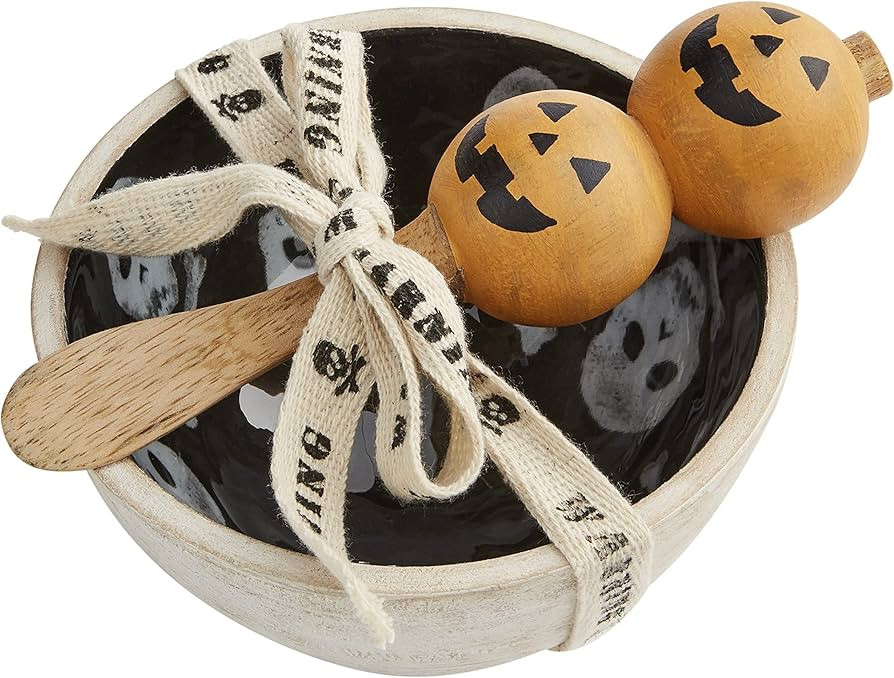 Mud Pie, Skull, Halloween Enamel Dip Set, bowl 3" x 5" dia | spreader 6" | Amazon (US)
