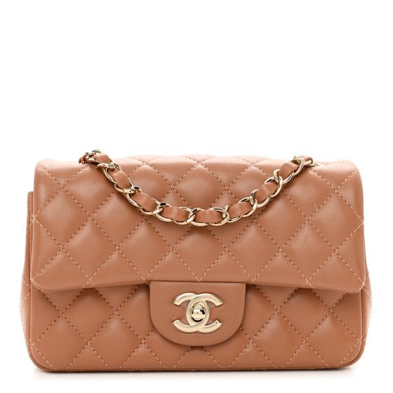 Lambskin Quilted Mini Rectangular Flap Brown | FASHIONPHILE (US)