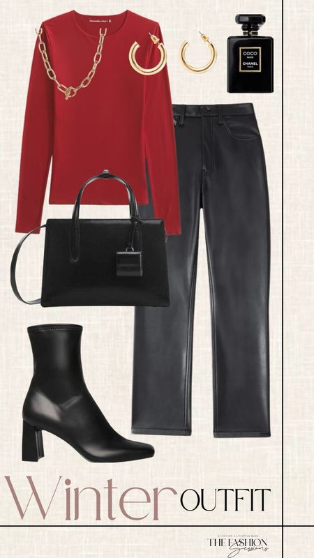 Winter Outfit | Red Long Sleeve | Faux Leather Pants | Square Toe Boot |

#LTKstyletip #LTKHoliday #LTKCyberWeek