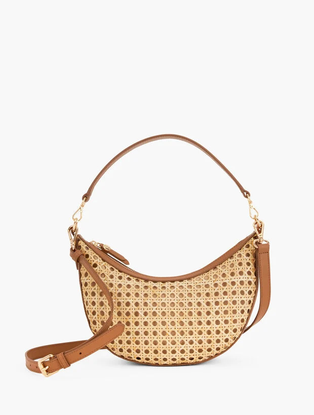 Leather Trim Rattan Crescent Shoulder Bag | Talbots