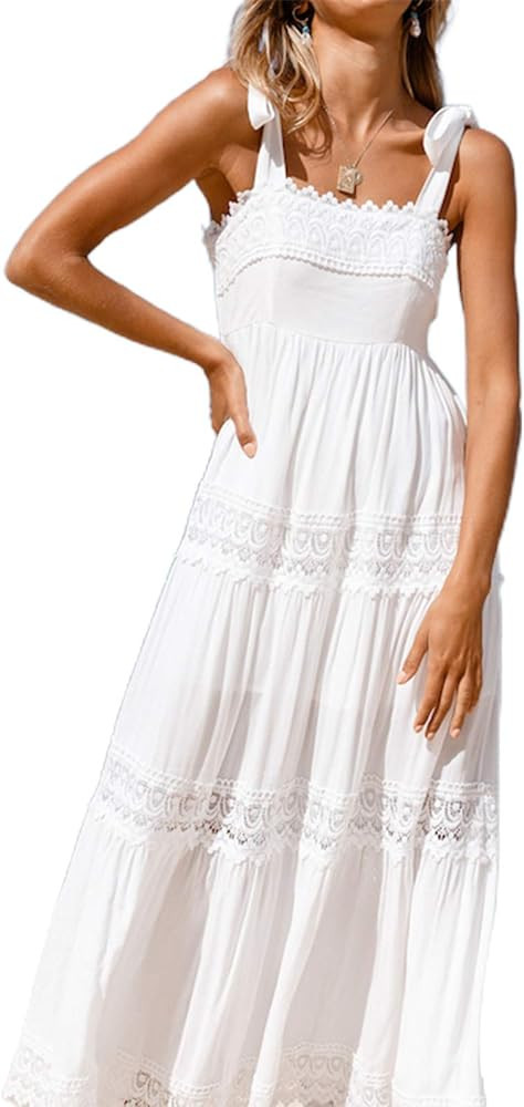Kiyester 2021 New Summer Women 's Boho Maxi Dress, Spaghetti Strap Square Neck Sleeveless Beach Part | Amazon (US)