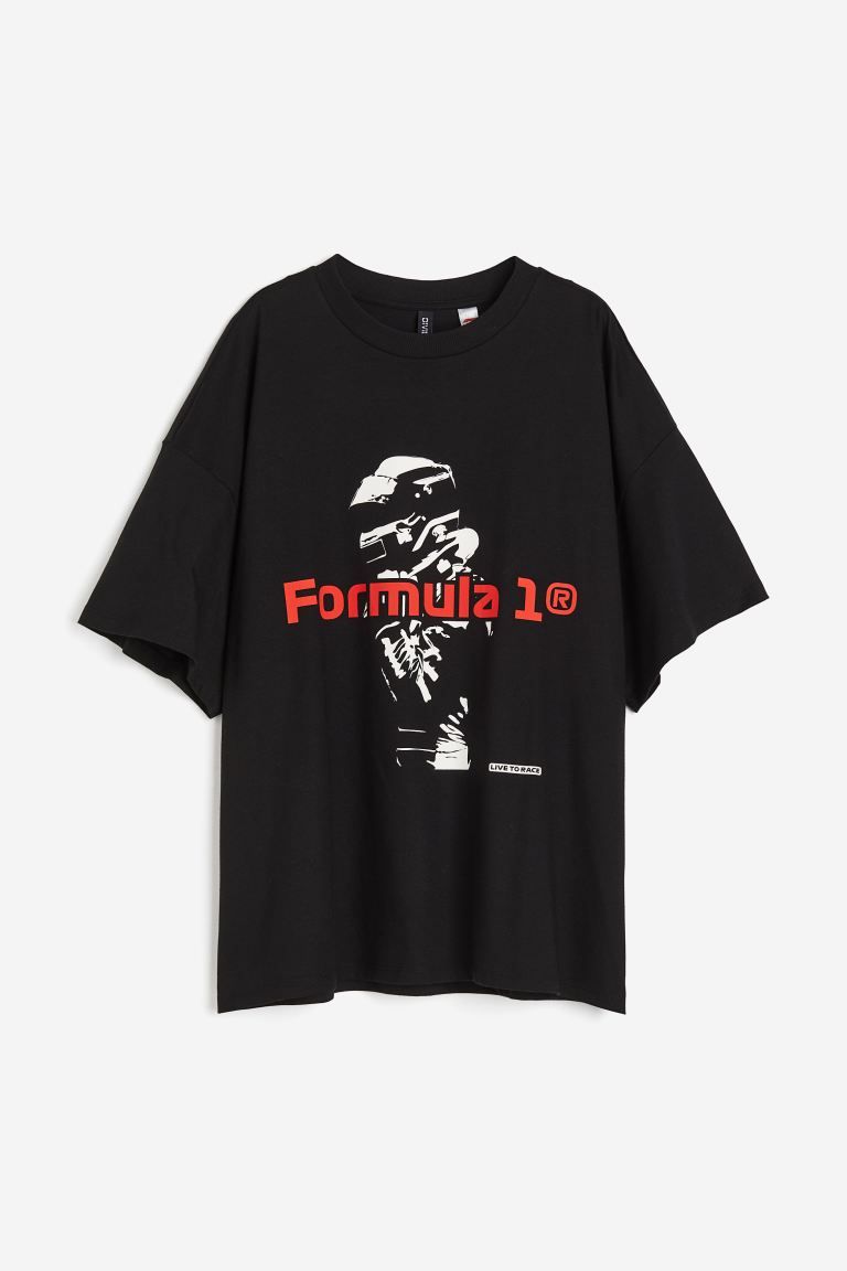 Oversized Printed T-shirt - Black/Formula 1 - Ladies | H&M US | H&M (US + CA)