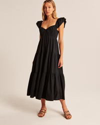 Women's Ruffle Sleeve Poplin Midaxi Dress | Women's New Arrivals | Abercrombie.com | Abercrombie & Fitch (US)