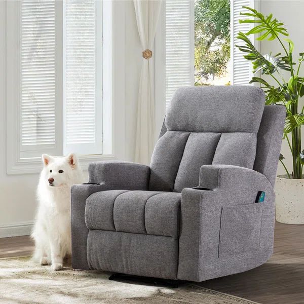 Myria Upholstered Manual Recliner Chair Furry Friend Friendly Fabric Massage Heating and Cup Hold... | Wayfair North America