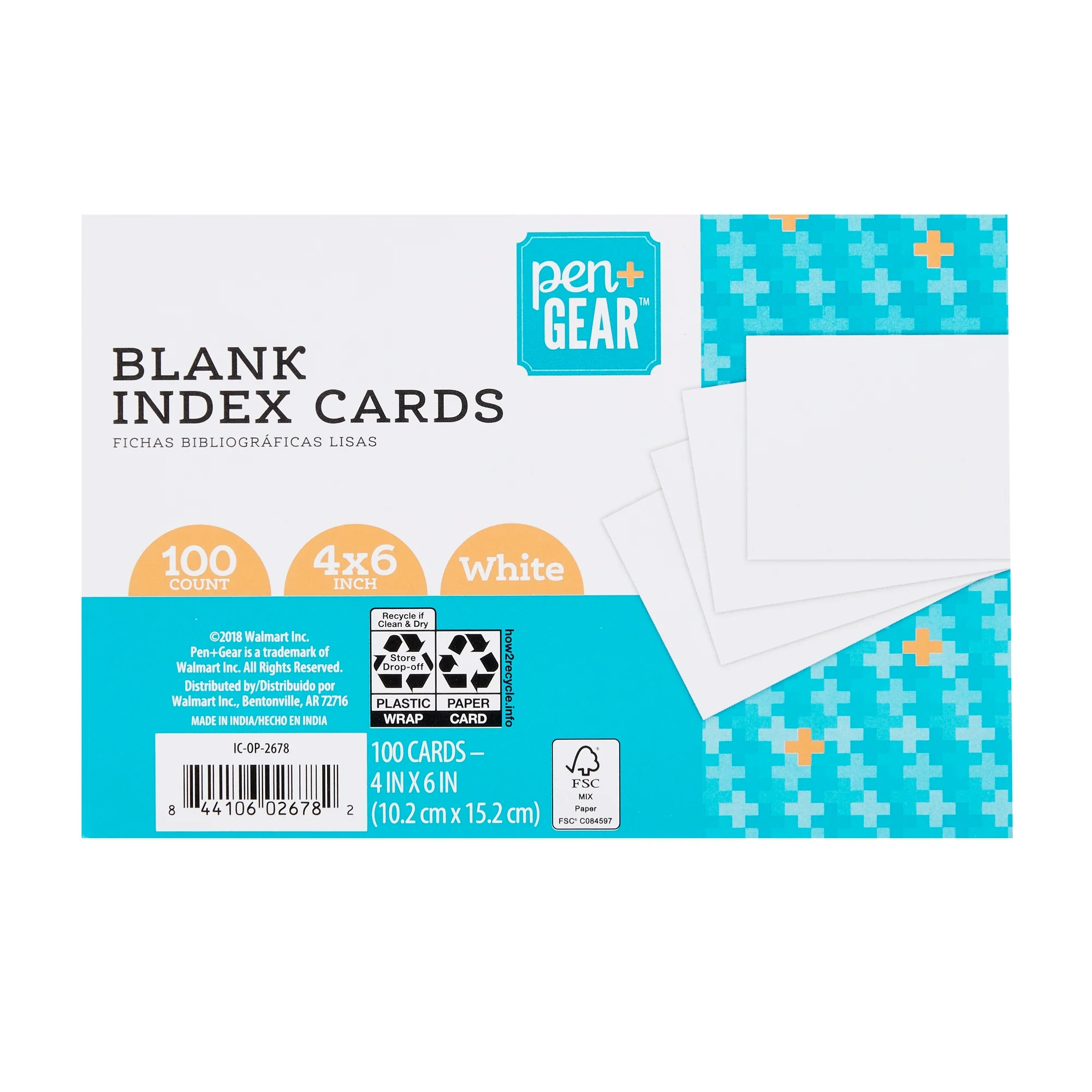 Pen + Gear Unruled Index Cards, White, 100 Count, 4" x 6" - Walmart.com | Walmart (US)