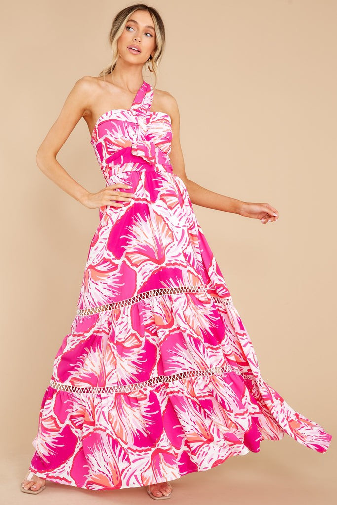 Elle Pink Shell Print Maxi Dress | Red Dress 