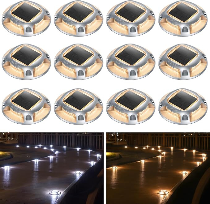 AGPTEK Solar Driveway Lights Outdoor 12 Pack, 2 Color Modes LED Deck Dock Marine Waterproof Drive... | Amazon (US)