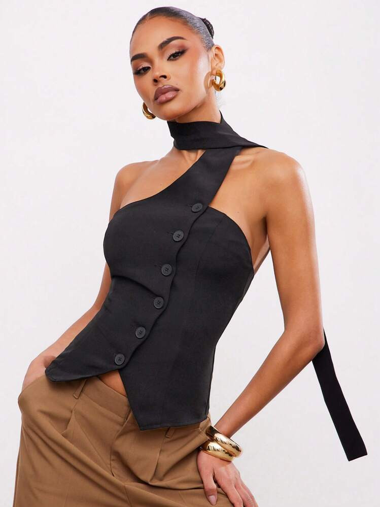 Hauture Women's Summer Office Casual Tie Neck Suiting Vest | SHEIN