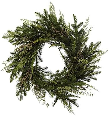 Round Faux Mixed Evergreen Wreath, Green | Amazon (US)