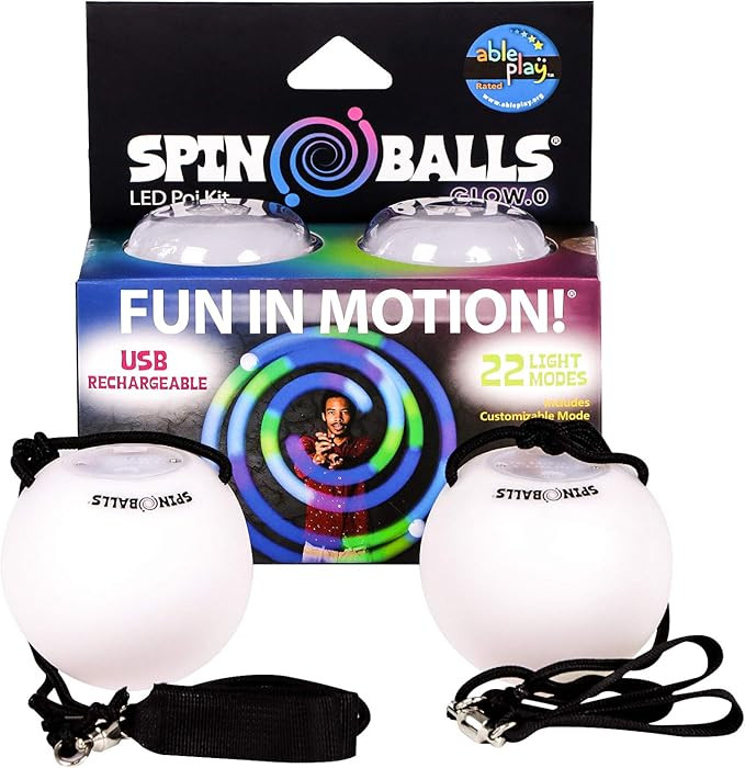 Spinballs LED Poi Balls Glow.0 – USB Rechargeable LED Poi Spinners – 22 Vibrant Color Light M... | Amazon (US)