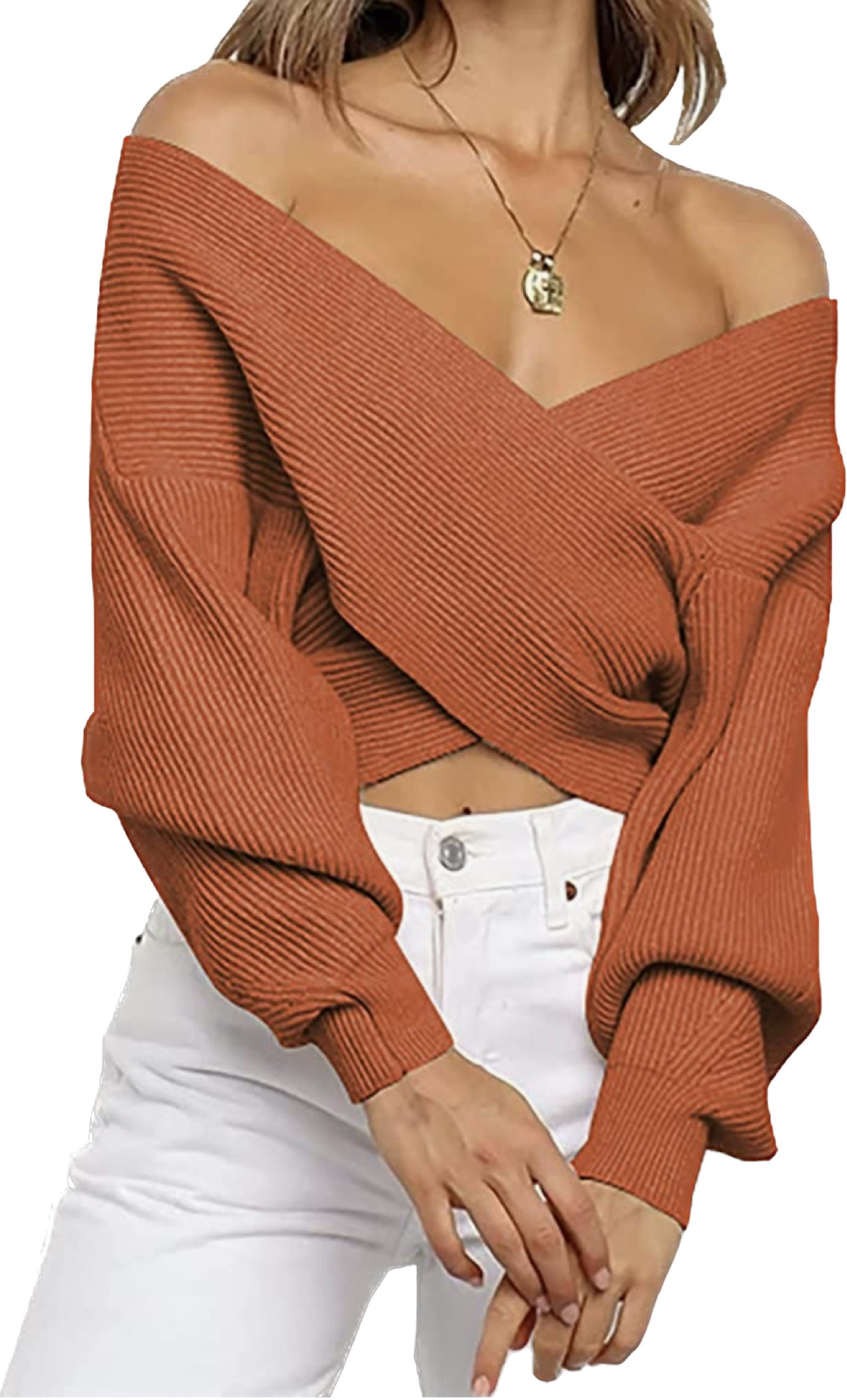 Amazon fashion // Amazon find // crop sweater wrap knit // thanksgiving outfit // fall fashion outfit // trendy // sexy sweater // off the shoulder 