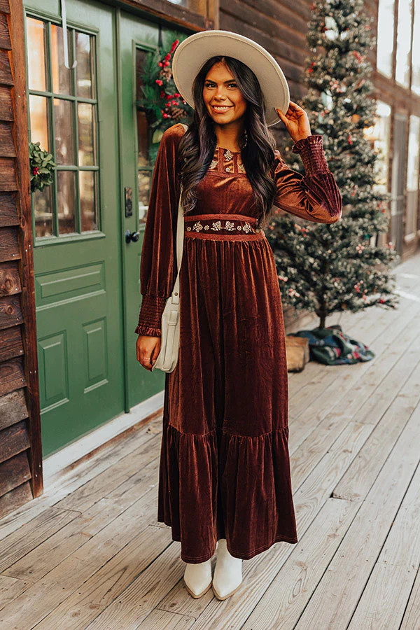 Autumn Date Night Velvet Embroidered Maxi | Impressions Online Boutique