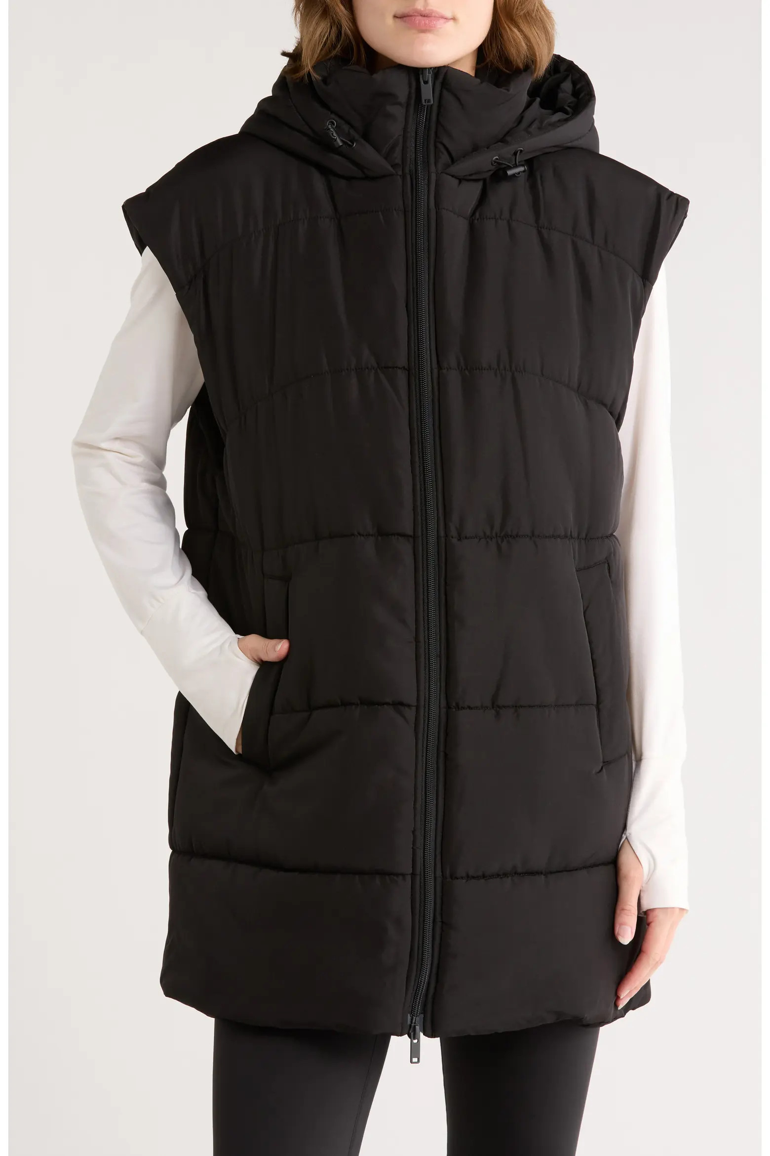 Z by Zella Hooded Long Quilted Vest (Women) | Nordstromrack | Nordstrom Rack