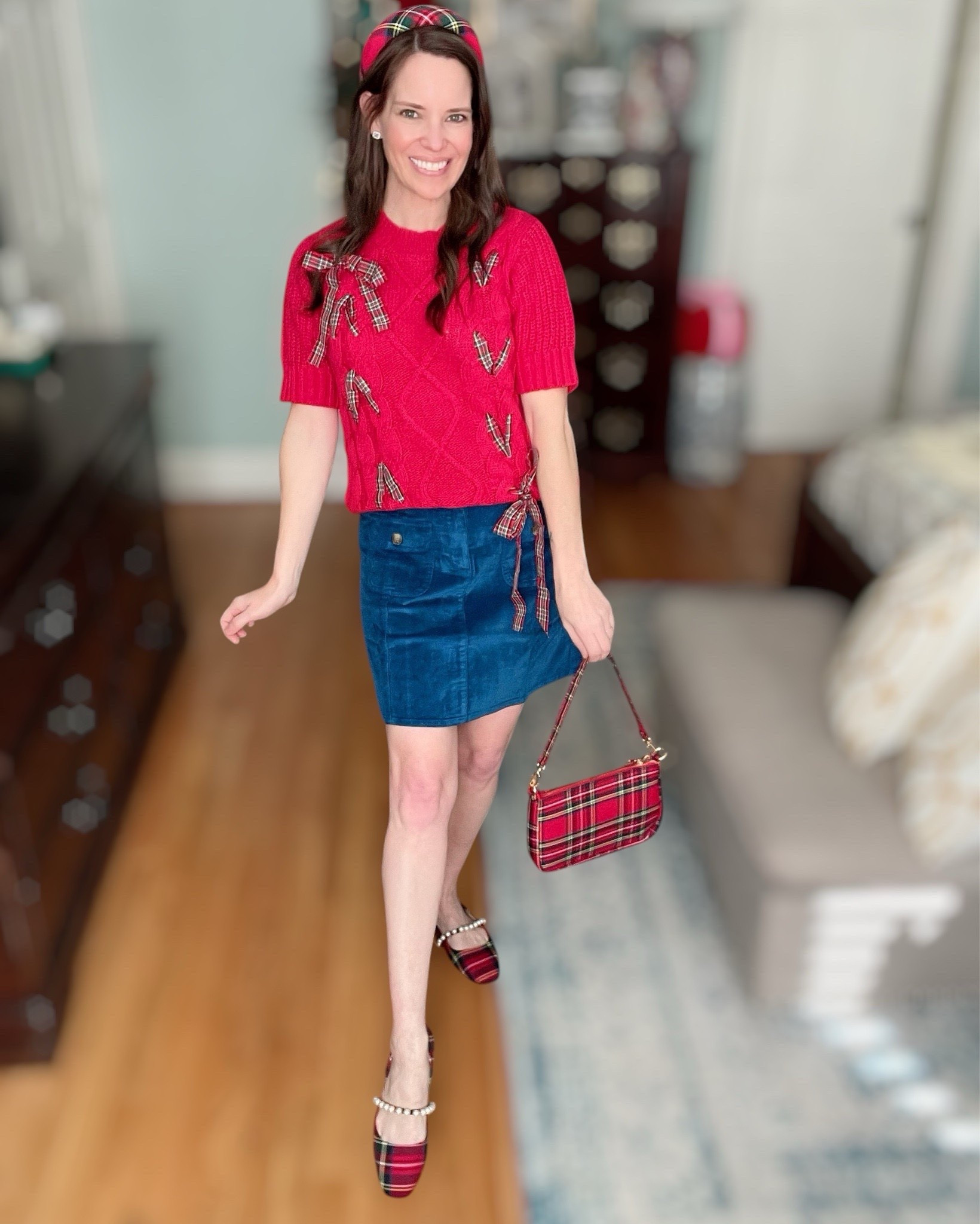 Okay this one just feels Christmas-morning-magic 🎄❤️ The little plaid bow details on this sweater are ADORABLE in person — it’s soft, comfy, and looks way more boutique/designer than Amazon. I love the short sleeve knit for all the indoor holiday things (school parties, cookie swaps, holiday brunches, shopping days, etc.) because you stay cute without overheating. Paired it again with my corduroy mini because the combo of red + that rich blue is chef’s kiss.
Tartan headband + tartan flats to tie everything together — and if you want to really lean in, the matching tartan mini bag is just FUN ✨

⸻

preppy Christmas outfit, holiday outfit idea, festive outfit inspiration, tartan accessories, plaid holiday outfit, merry and bright style, Christmas sweater outfit, winter outfit ideas, feminine holiday style, amazon holiday finds, affordable festive outfits, classic preppy style, colorful winter wardrobe

#LTKShoeCrush #LTKHoliday #LTKItBag

#LTKFindsUnder50 #LTKHoliday #LTKCyberWeek