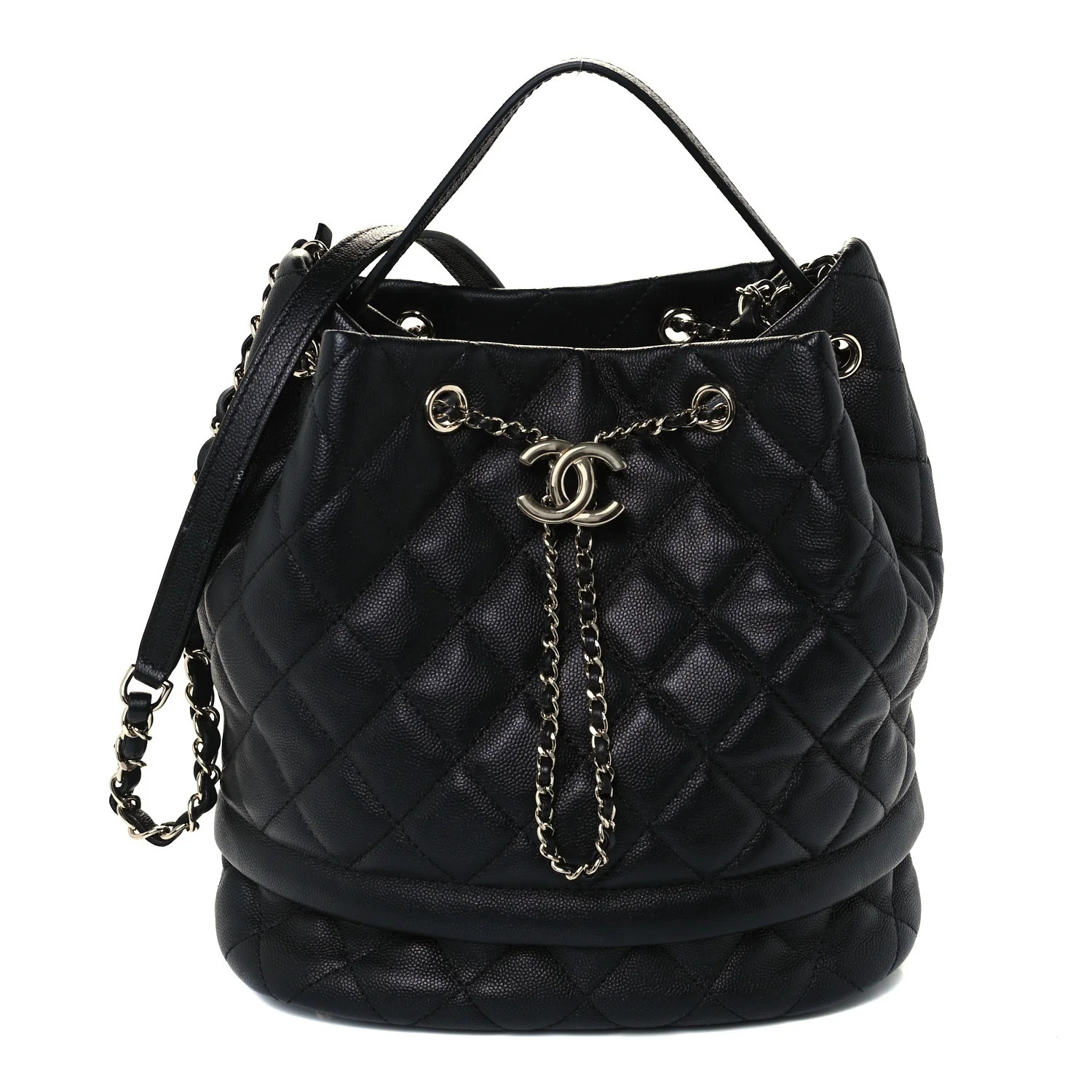 CHANEL Caviar Quilted Rolled Up Bucket Drawstring Bag Black | FASHIONPHILE | Fashionphile