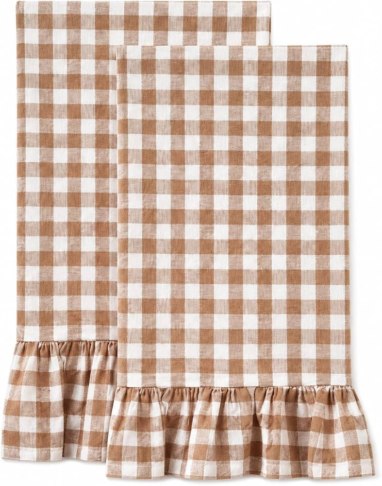 Fall Kitchen Towels Gingham Ruffle Cute Cotton Hand Dish Towels | Amazon (US)