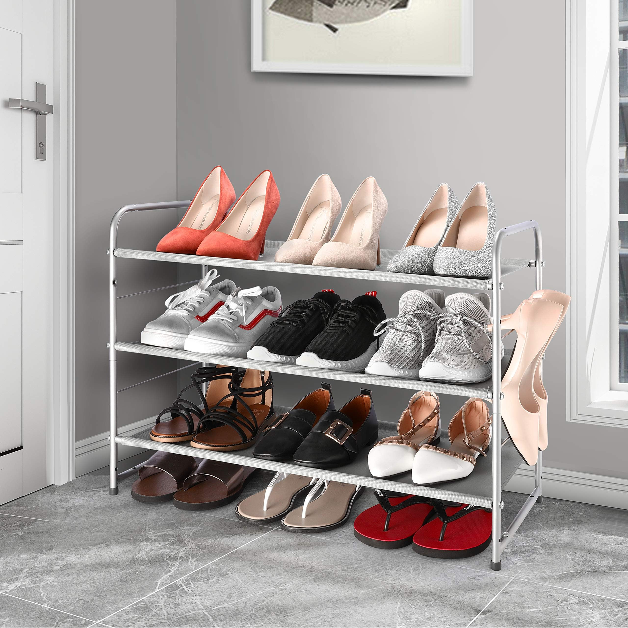 Simple Trending 3-Tier Stackable Shoe Rack, Expandable & Adjustable Fabric Shoe Shelf Storage Organi | Amazon (US)