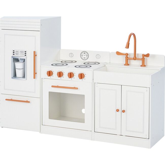 Teamson Kids Little Chef Paris Wood Play Kitchen, White/Rose Gold | Maisonette