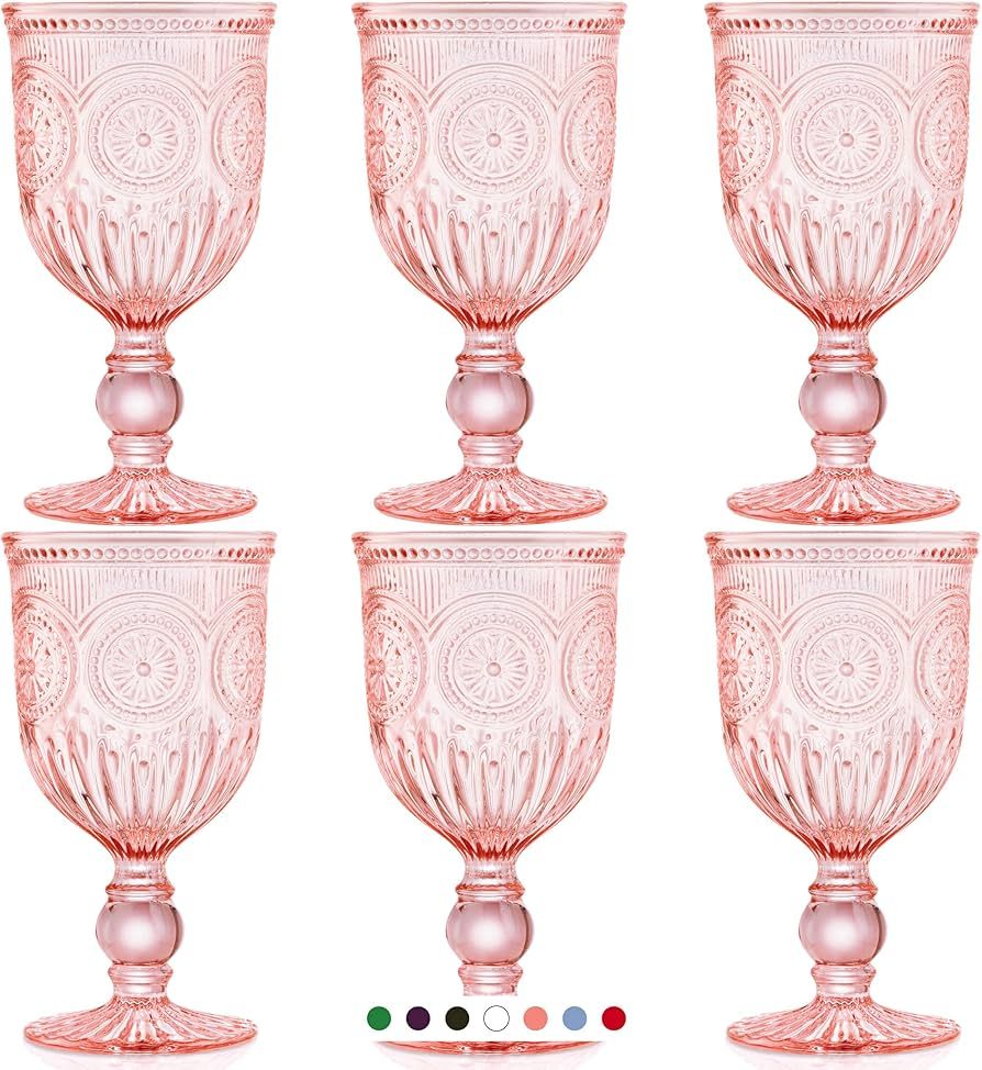Yungala Wine Glasses - set of 6 , pink , dishwasher safe, colored glassware, vintage style for dr... | Amazon (US)