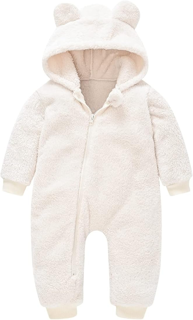 Baby Fleece Jumpsuits Infant Bear Ear Snowsuit Newborn Hooded Romper Warm Coat | Amazon (US)