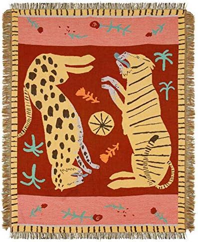 47" × 61.5" Leopard & Tiger Style Woven Throw Blanket- Turkish Throw Blanket Carpet Mat Reversible C | Amazon (US)