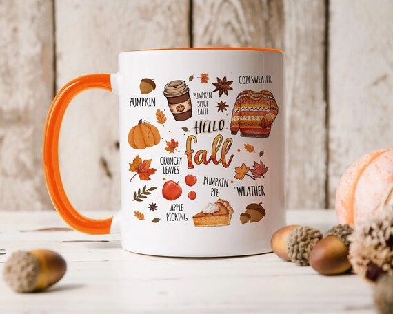 Fall Mug, Hello Fall Coffee Mug, Pumpkin Spice Mug, Thanksgiving Gift, Fall Decor, Autumn Mug, Fa... | Etsy (US)