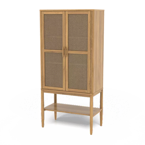 Better Homes & Gardens Springwood Caning Storage Cabinet, Light Honey Finish