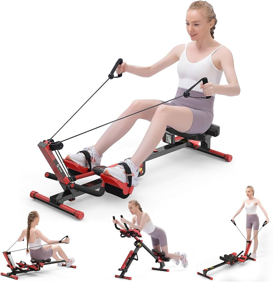 Rowing Machine, 4 in 1 Rowing and Ab Machine with 2 Levels of Workout Resistance, Quiet & Foldabl... | Amazon (US)