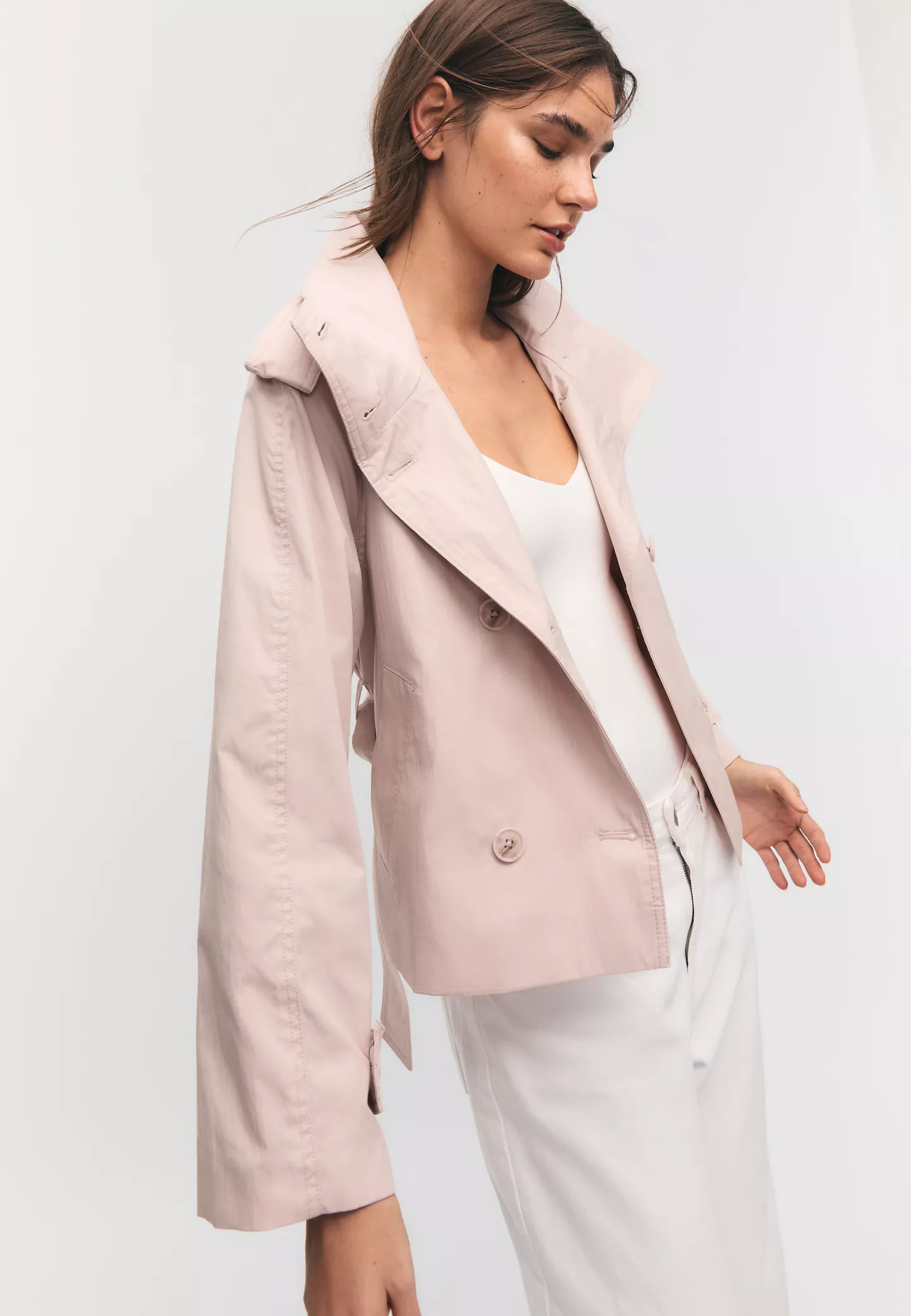 High-neck trench coat with belt - Women's Mocacos Nuevo | Stradivarius United Kingdom | Stradivarius (UK)