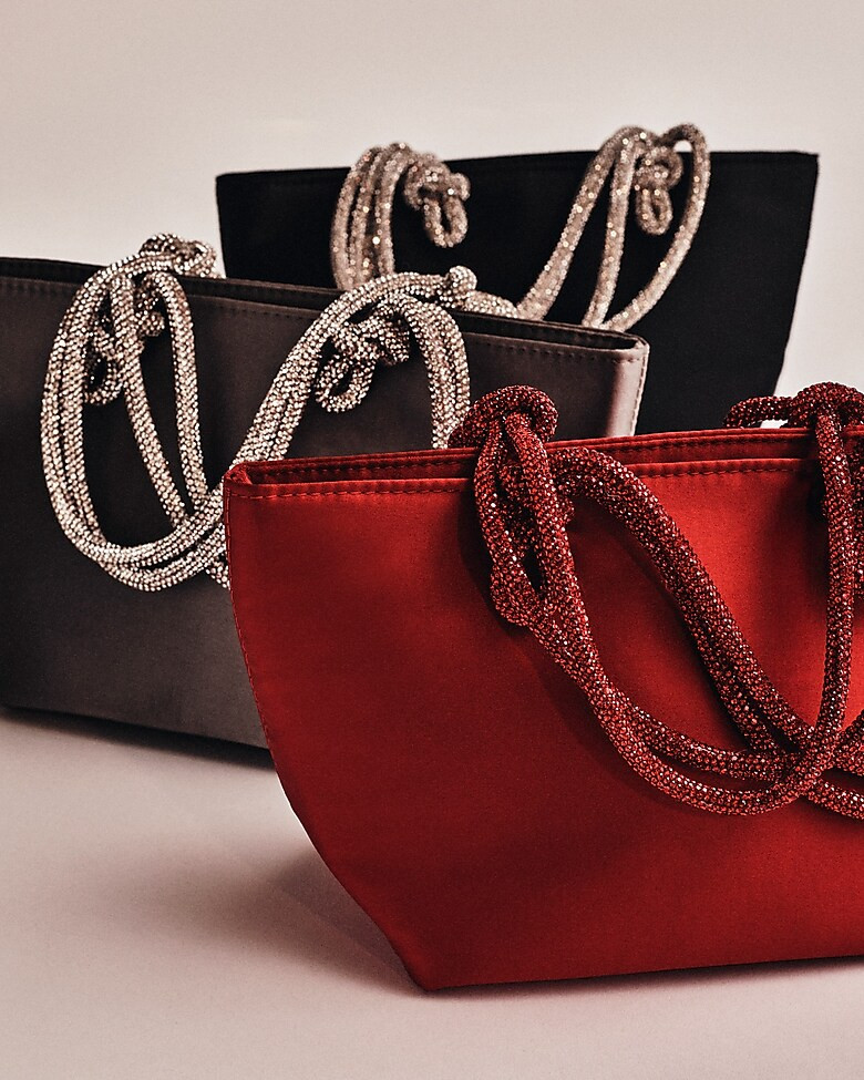 Small satin tote with crystal handles | J. Crew US