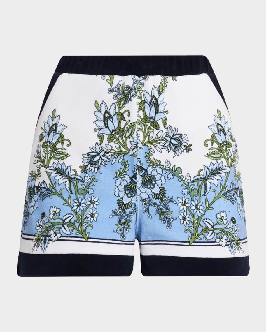 Veronica Beard Tijana Floral Cotton-Terry Shorts | Neiman Marcus