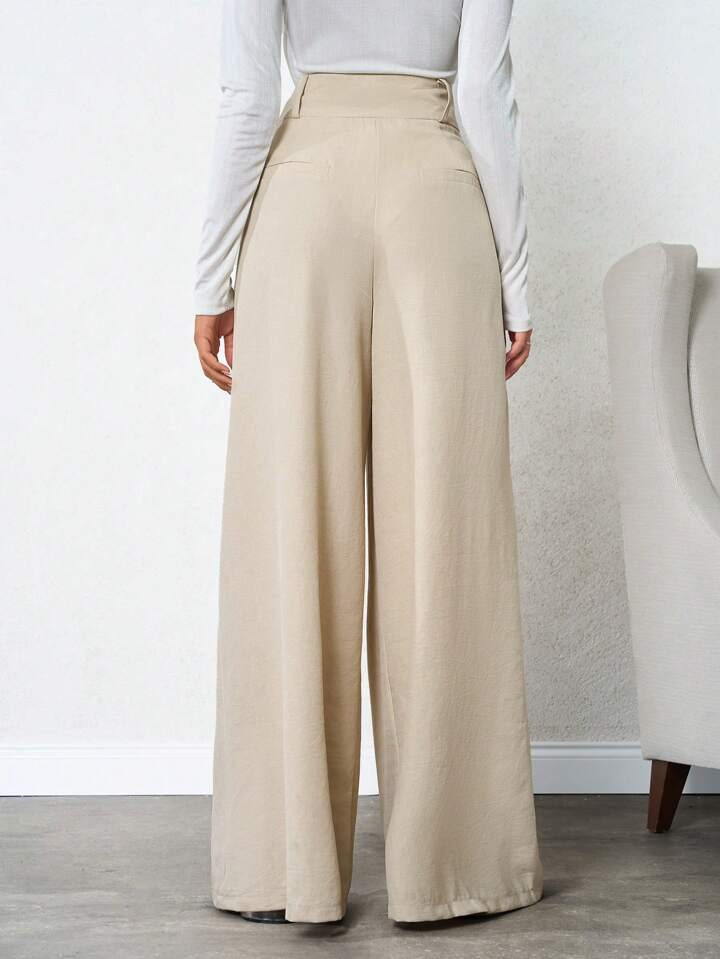 SHEIN Tall Tall Women Beige Deep Ruched Linen Pant | SHEIN