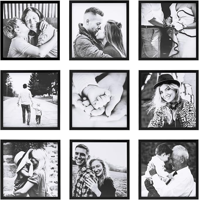 ArtbyHannah Gallery Wall Frame Set of 9 8x8 Square Picture Frame, Black Picture Frames Used as 8x... | Amazon (US)