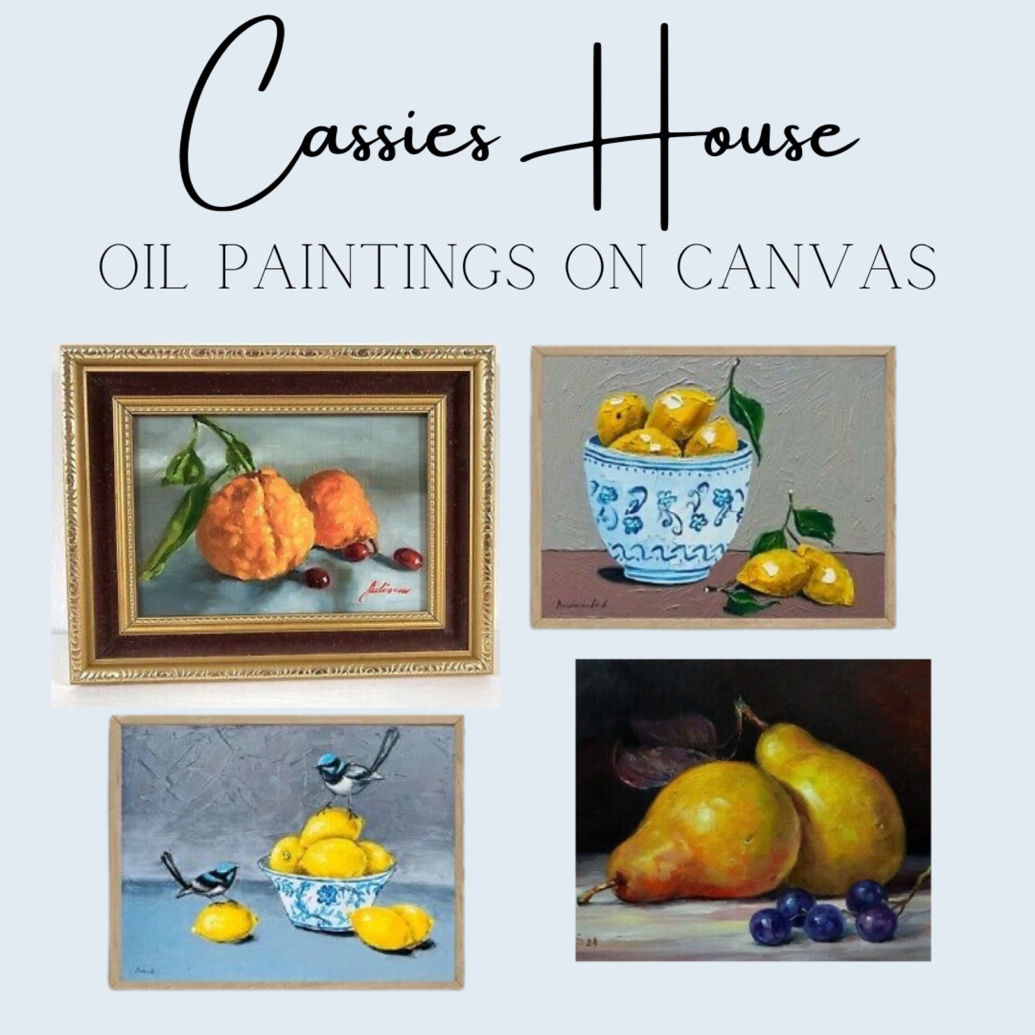 Oil paintings - lemons, oranges and pears. 

#LTKhome