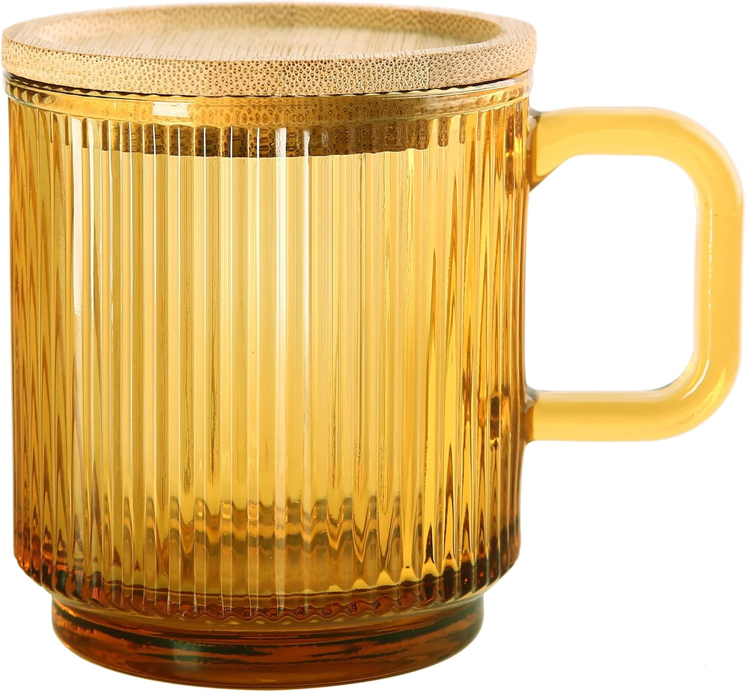 Lysenn Amber Glass Coffee Mug with Lid - Premium Classical Vertical Stripes Glass Tea Cup - for |... | Amazon (US)