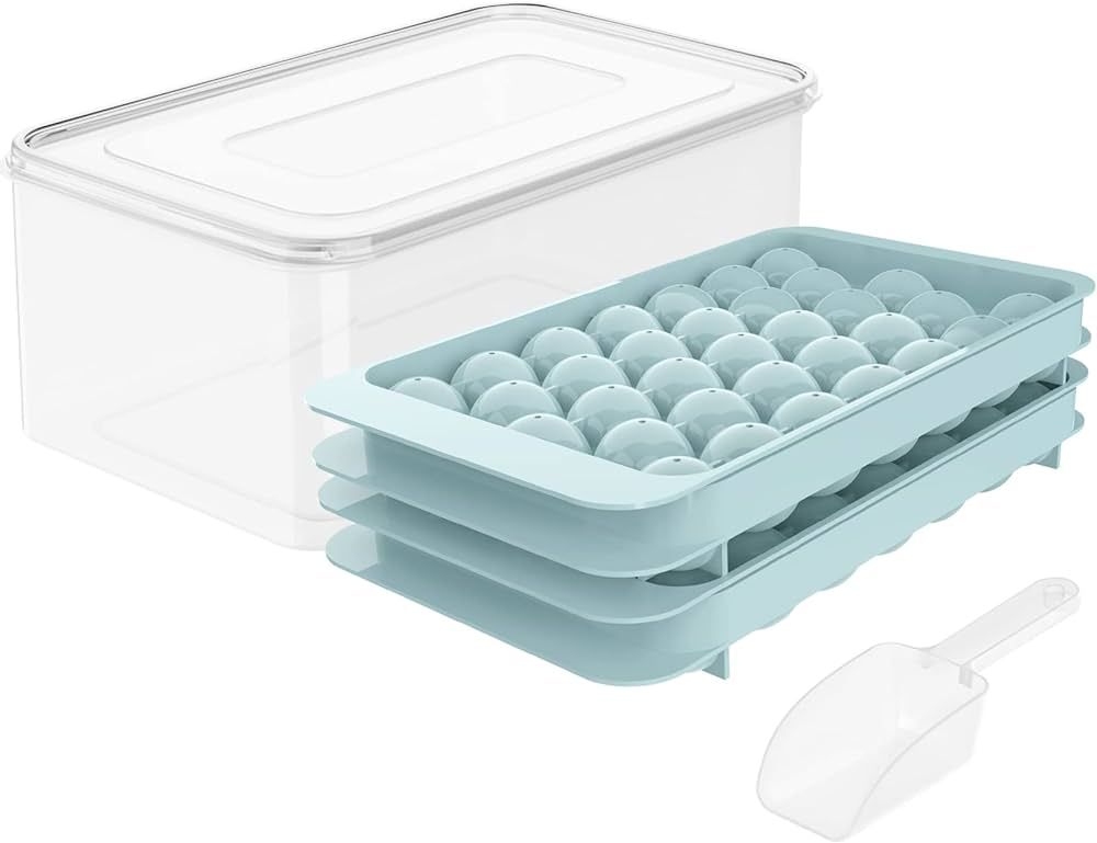 Round Ice Cube Tray with Lid & Bin Ice Ball Maker Mold for Freezer with Container Mini Circle Ice... | Amazon (US)